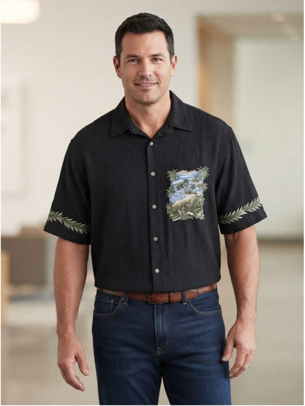 Croft & Barrow mens short sleeve casual button down tropical travel shirt XLT